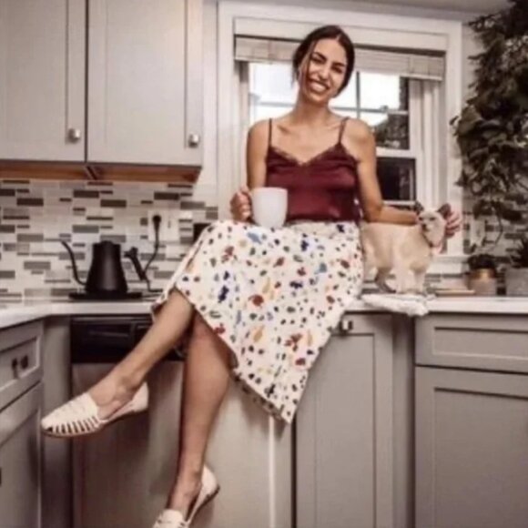 Reformation Bea Slip Midi Skirt Paint Splatter Painted Lady A-Line Sz 8 $148.00 - Picture 2 of 14